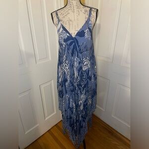 Japna Blue and White Leaf Print Maxi Dress